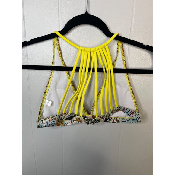 Colorful Halter Bikini Top Womens M 82% Polyamid 18% Elasthan With Unique Back S - Picture 2 of 3